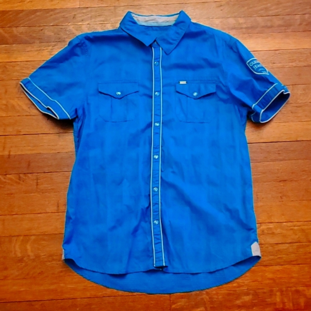 Men's Guess Button Down Short Sleeve Shirt Turqoise Size XL
